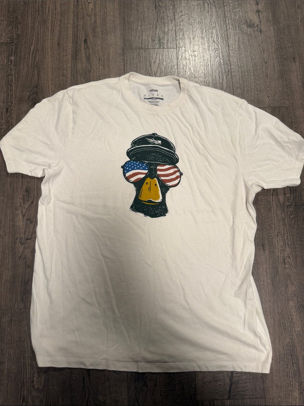 White Graphic Duck Tee with American Flag Sunglasses